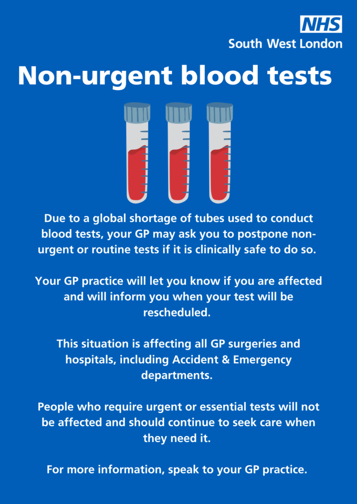 Urgent News About Blood Tests Tudor Lodge Health Centre